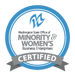 A circular certificate in light blue with the word Certified in bold type at the bottom