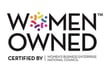 A logo of the words Women Owned in black text with a colourful circular pattern replacing the O
