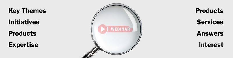 a magnifying glass is held over the word webinar