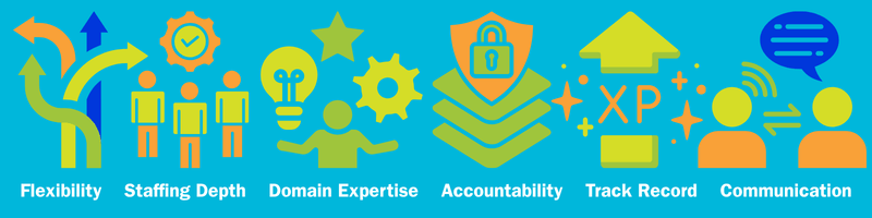 alt=graphic: Elements of what a virtual event production partner offers.