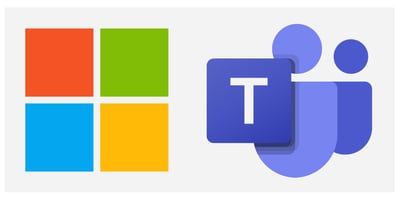 The red, green blue and yellow Microsoft logo sits alongside the blue Teams logo