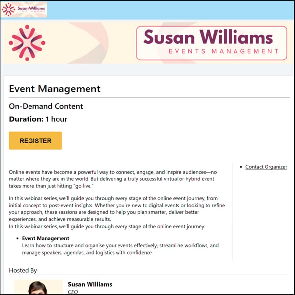 EventBuilder Registration Page in a Classic style as seen on a desktop device