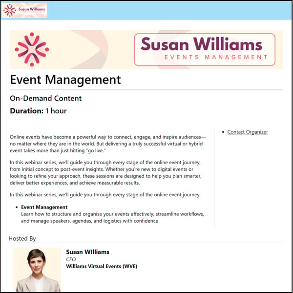 EventBuilder Registration Page in a Clean style as seen on a desktop device