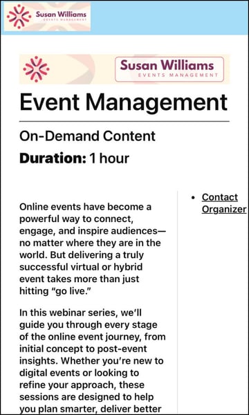 EventBuilder Registration Page in a Clean style as seen on a mobile device