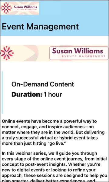 EventBuilder Registration Page in a marquee style as seen on a mobile device