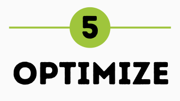 A round green circle with the figure 5 inside it in black font. The word Optimize below in large black capital letters