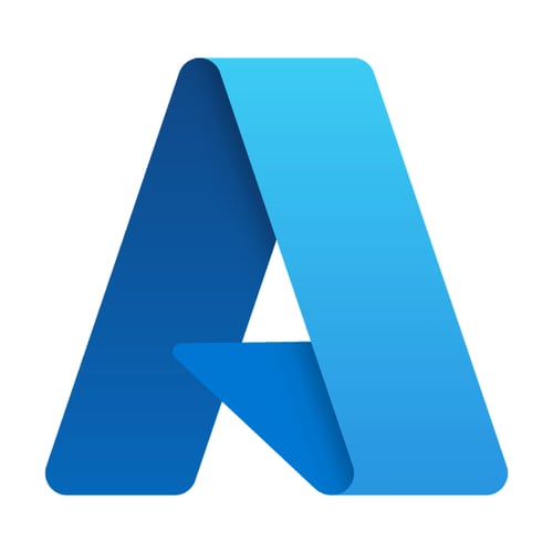 Microsoft Azure logo, a large letter A in various shades of blue