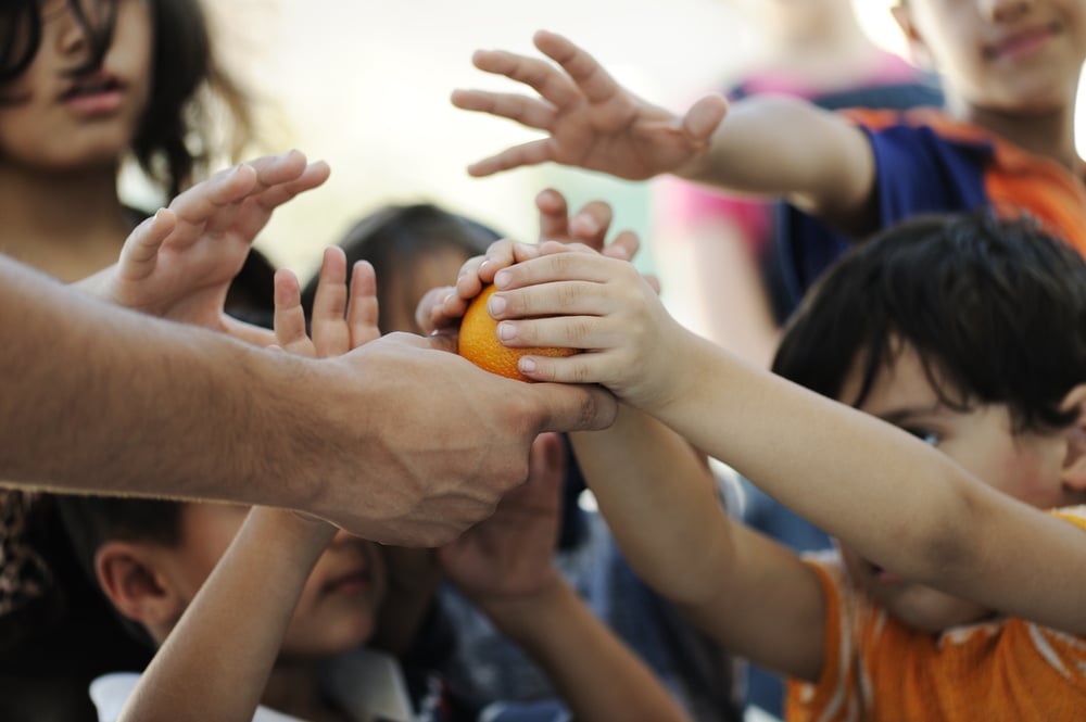 Humanitarian food for poor children in refugee camp