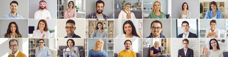 A compendium of 24 small headshots of professional looking people in a grid format