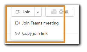 'Join' dropdown menu options: Join Teams meeting or Copy join link.