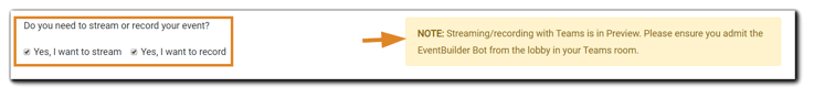 Screenshot: Stream/record options on the Schedule step.
