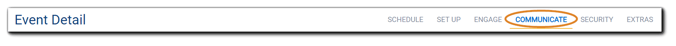 Screenshot: Event Detail with the Communicate step highlighted.