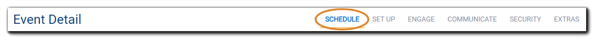 Screenshot: Event Detail menu with the 'Schedule' section circled.