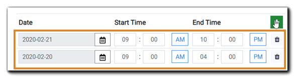 Screenshot: Option for adding additional dates and/or times to your In-Person-Event.