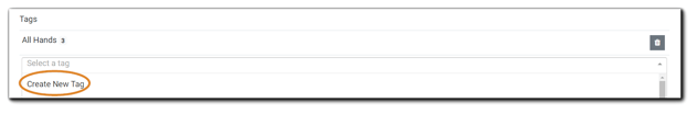 Screenshot: Tags dropdown menu with Create New Tag highlighted.