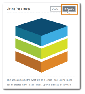 Screenshot: Listing Page Image function with the 'Browse' button highlighted.