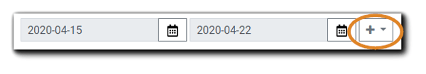 Screenshot: Date range fields with the + sign drop-down menu highlighted.