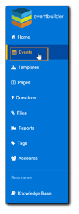 Screenshot: Navigation with Events section highlighted.