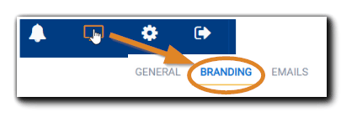 Screenshot: Portal configuration icon highlighted with an arrow pointing toward the Branding option.