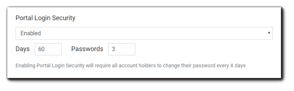 Screenshot: Portal Login Security drop-down menu.