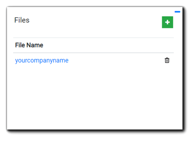 Screenshot: Files widget, with the filename, yourcompanyname added.