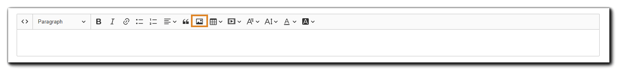 Screenshot: HTML editor with add image icon highlighted.