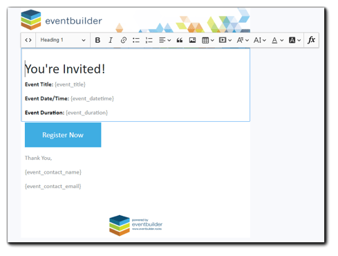 Screenshot: email customization area with HTML editor shown.
