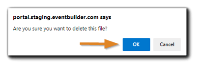 Screenshot: File delete confirmation dialog. Image text: 'Are you sure you want to delete this file?' Ok/Cancel