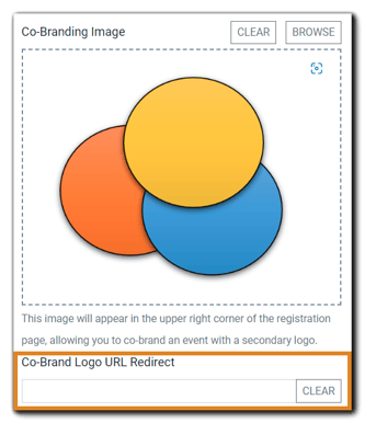 Screenshot: Co-branded logo image with redirect URL field highlighted.