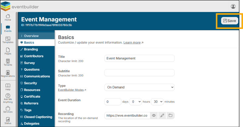 A screenshot of EventBuilder software
