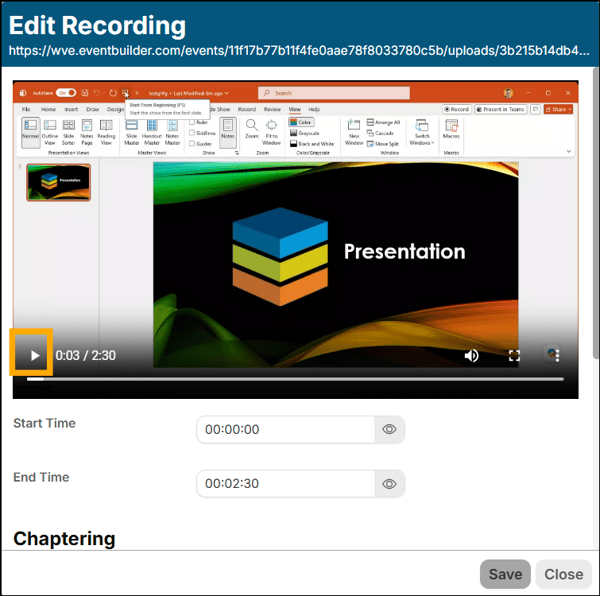 A screenshot of EventBuilder software