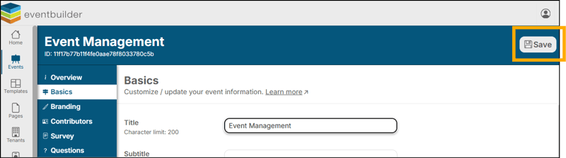 A screenshot of EventBuilder software