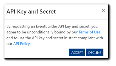 Screenshot: API Key and Secret use agreement confirmation.
