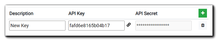 Screenshot: Saved API Key & Secret appearance.
