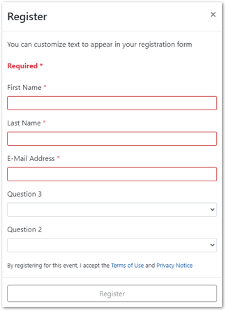Screenshot: sample event registration form.