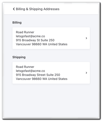 Screenshot: Billing & Shipping Addresses menu.
