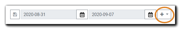 Screenshot: Date range fields with the + sign drop-down menu highlighted.