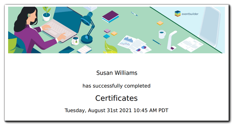 Screenshot: Sample completion certificate.