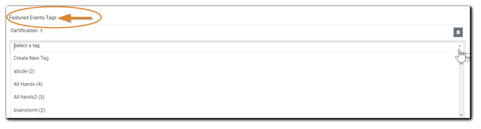 Screenshot: Featured Events Tags dropdown menu.