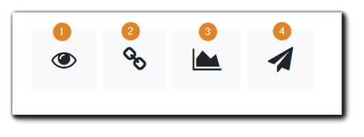Screenshot: Eye, link, graph, & send icons - additional tools and support resources.