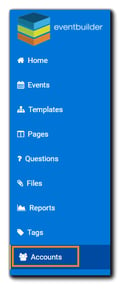Screenshot: Main navigation with Accounts section highlighted.