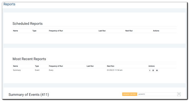 Screenshot: Main reports page.