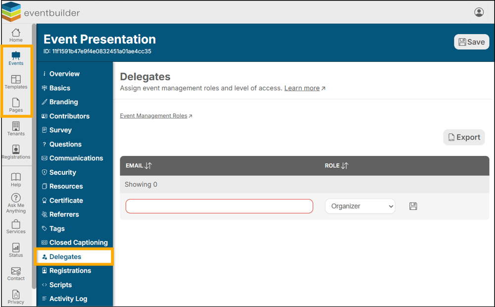 A screenshot of EventBuilder software