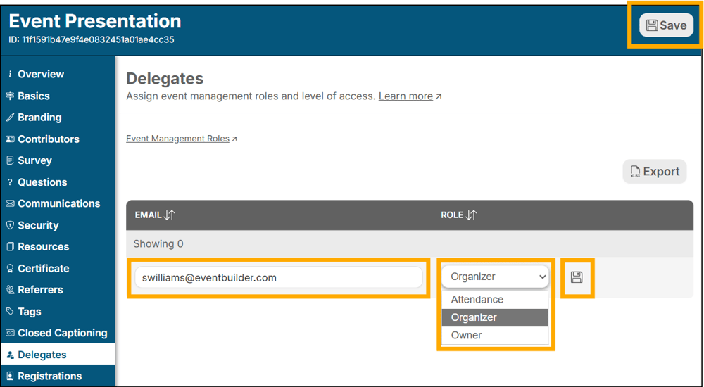 A screenshot of EventBuilder software