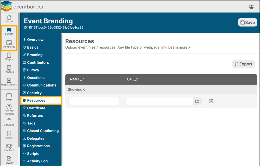 A screenshot of EventBuilder software