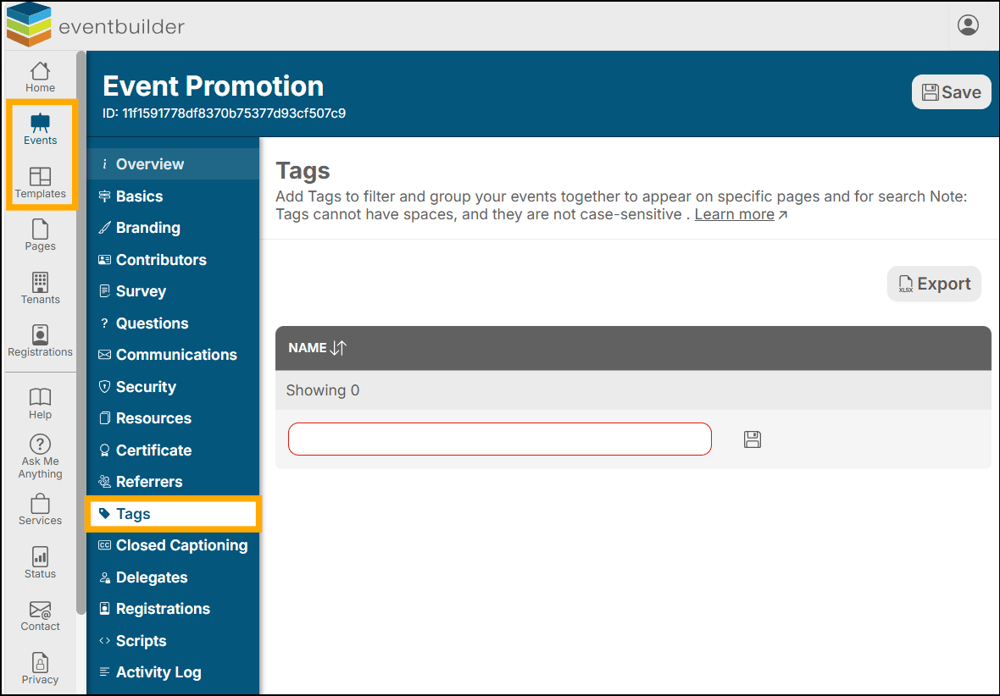 A screenshot of EventBuilder software