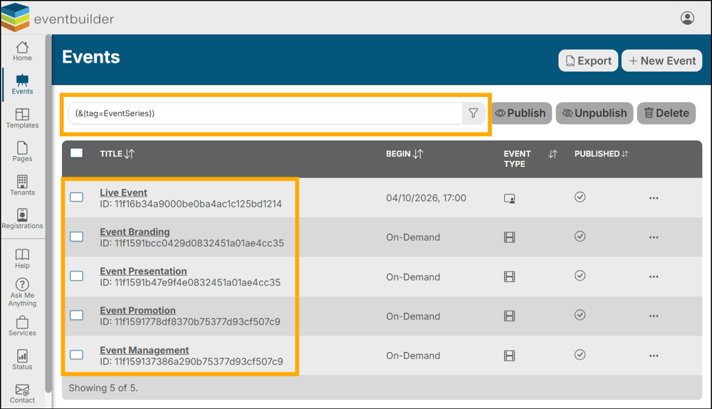 A screenshot of EventBuilder software