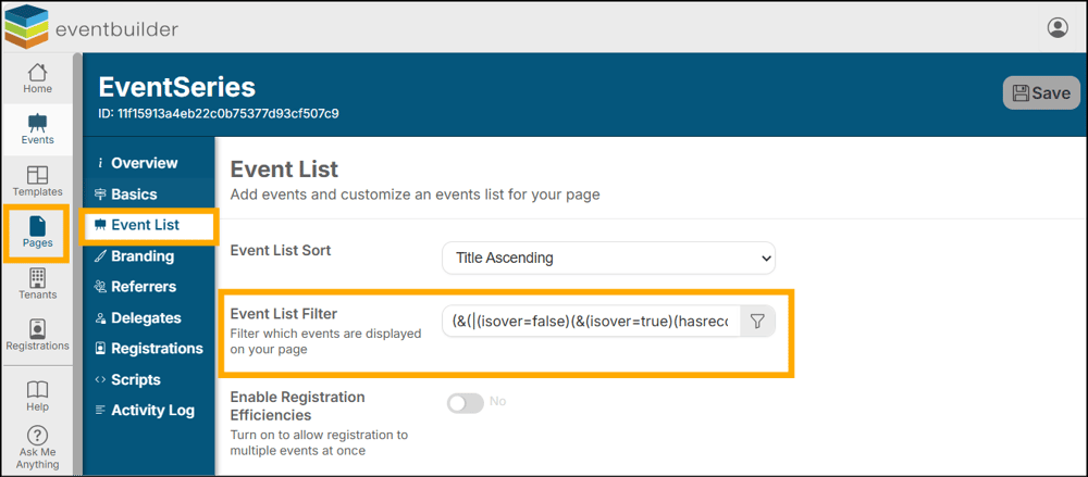 A screenshot of EventBuilder software