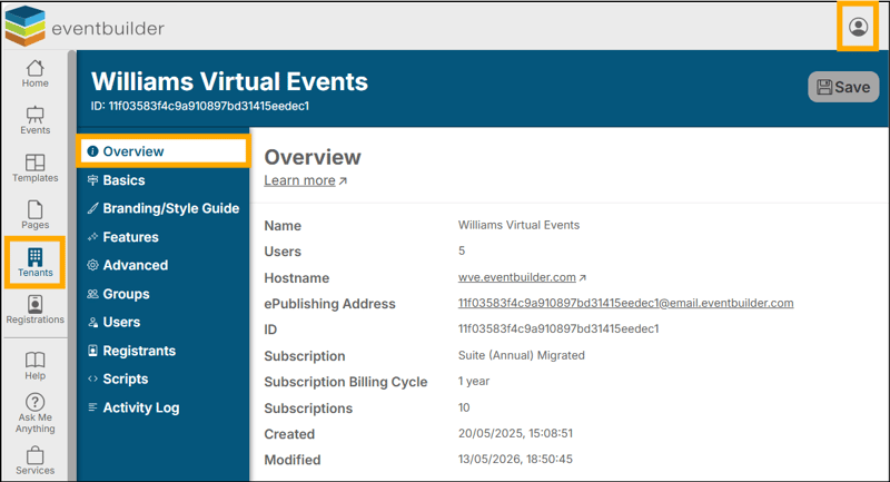 A screenshot of EventBuilder software
