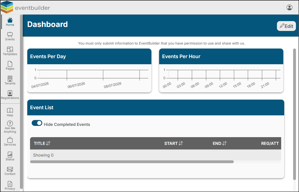 A screenshot of EventBuilder software